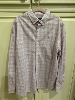 Vineyard Vines Pink and Light Blue Plaid Button-Down Shirt